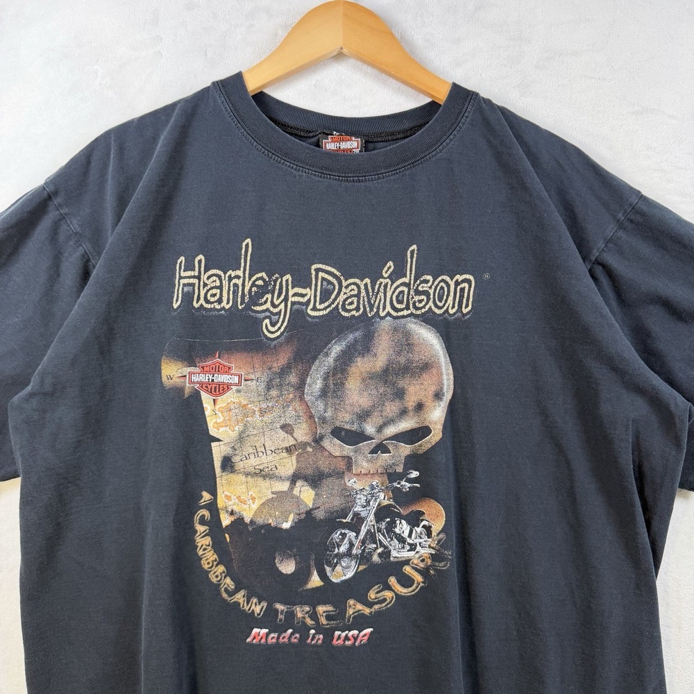 Vintage Y2K 2005 Harley Davidson Caribbean Treasure Pirate Mens XL Distressed